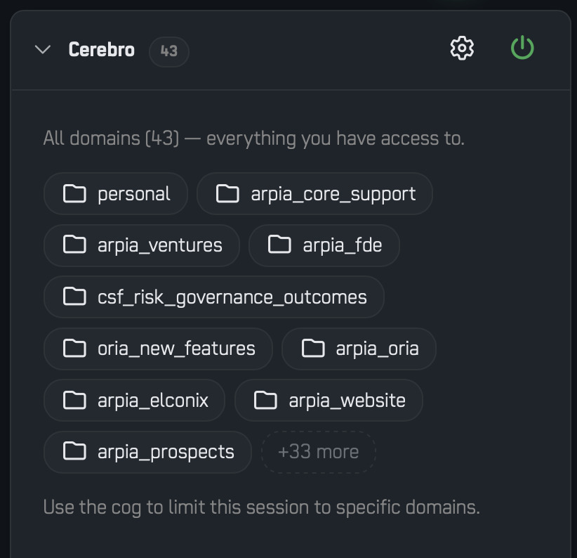 Cerebro inside an Oria session, showing the memories cited in an answer